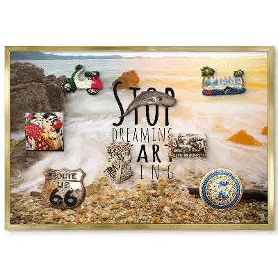 Panneau décoratif pour aimants souvenirs avec motif de rochers et vagues et inscription motivante