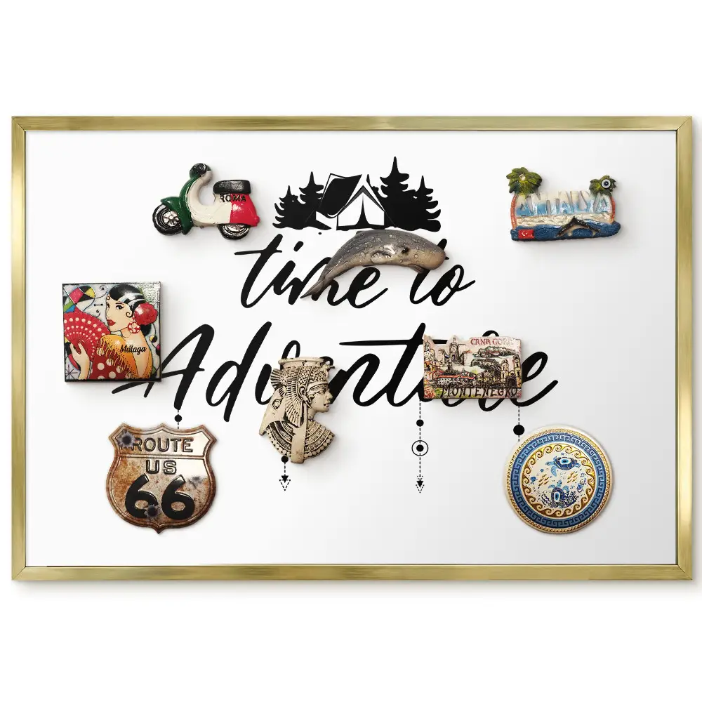 Panneau décoratif pour aimants souvenirs motif forêt avec tente noir et blanc