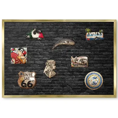 Panneau pour aimants souvenirs motif mur en briques noires brutes
