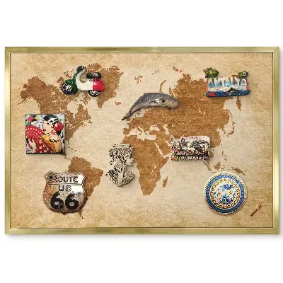 Tableau magnétique encadré Carte du monde élégante dans des tons de brun