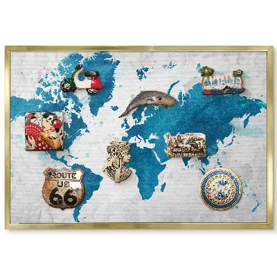 Panneau magnétique Carte du monde aquarelle sur fond bleu