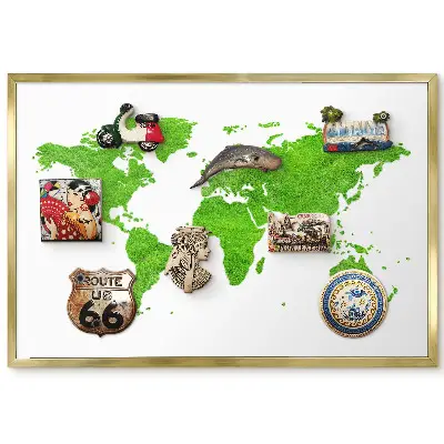 Panneau pour aimants souvenirs motif carte du monde verte sur fond blanc