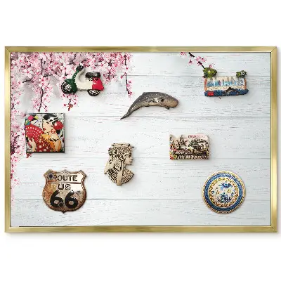 Panneau pour aimants souvenirs motif branches de cerisier sur fond bois