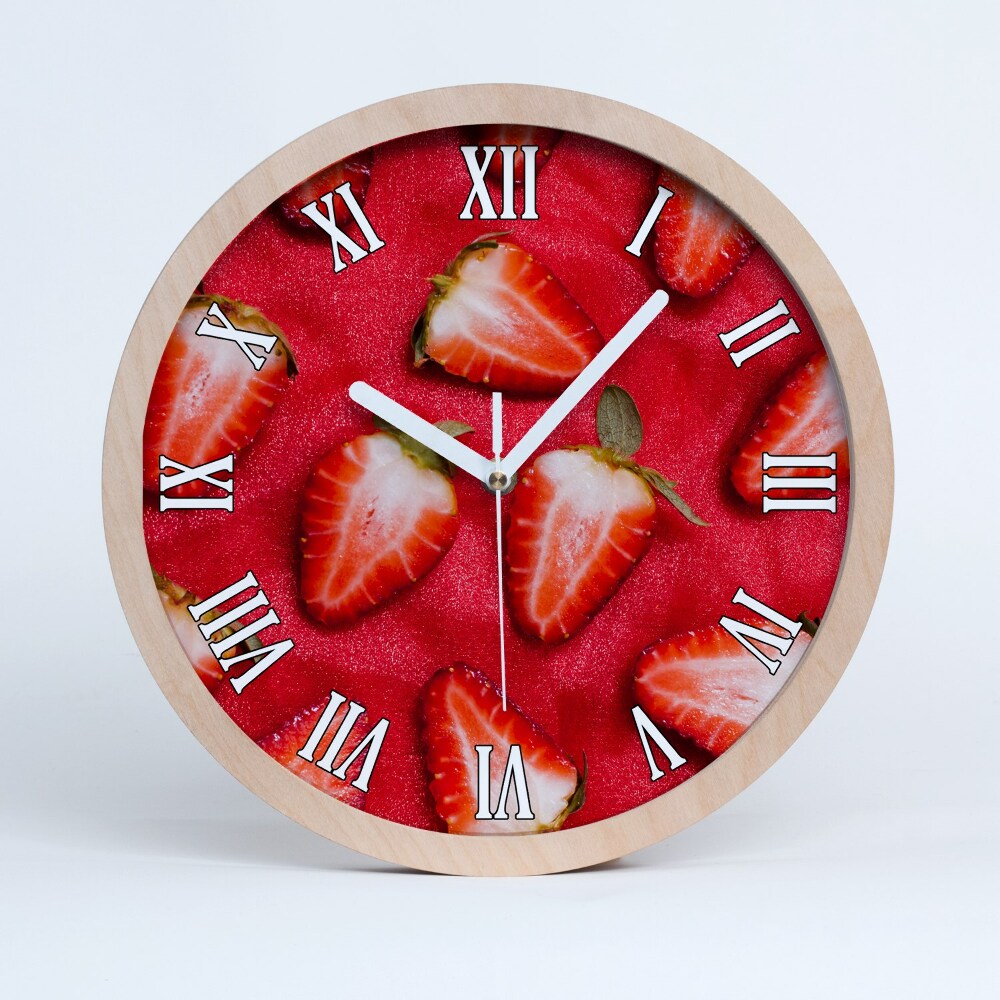 Horloge ronde en bois Fraises en tranches