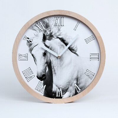 Horloge ronde en bois Cheval blanc