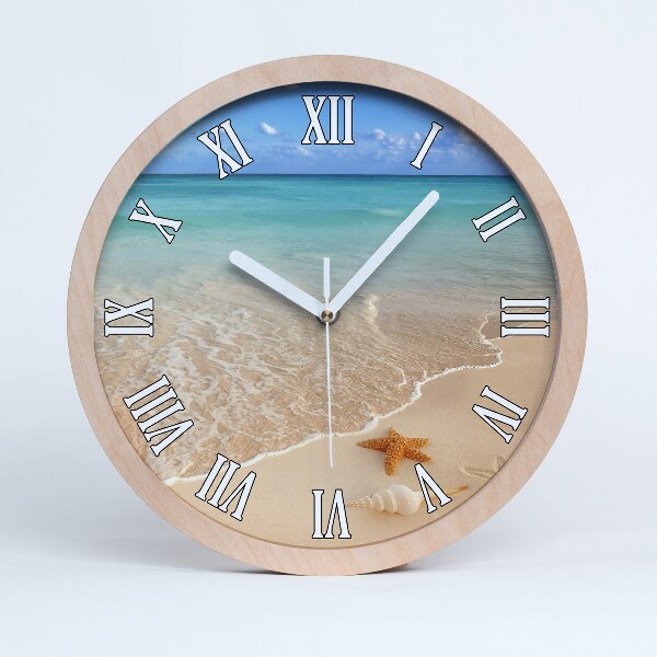 Horloge ronde en bois Étoile de mer sur la plage