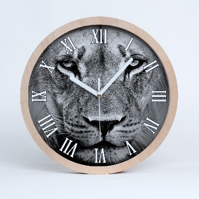 Horloge murale en bois Portrait d'un lion