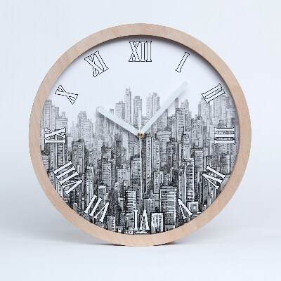 Horloge murale décorative bois Gratte-ciel