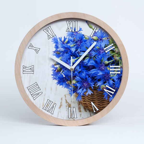 Horloge en bois Bleuets dans un panier
