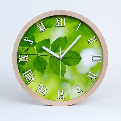 Horloge bois originale Feuilles vertes