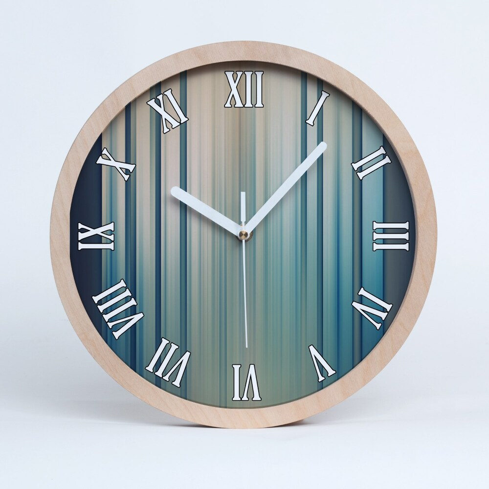 Horloge ronde en bois Rayures bleues