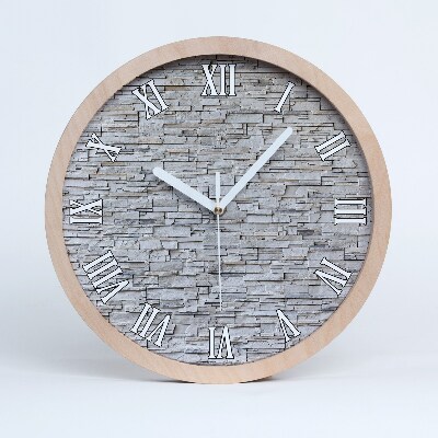 Horloge ronde en bois Mur de pierres