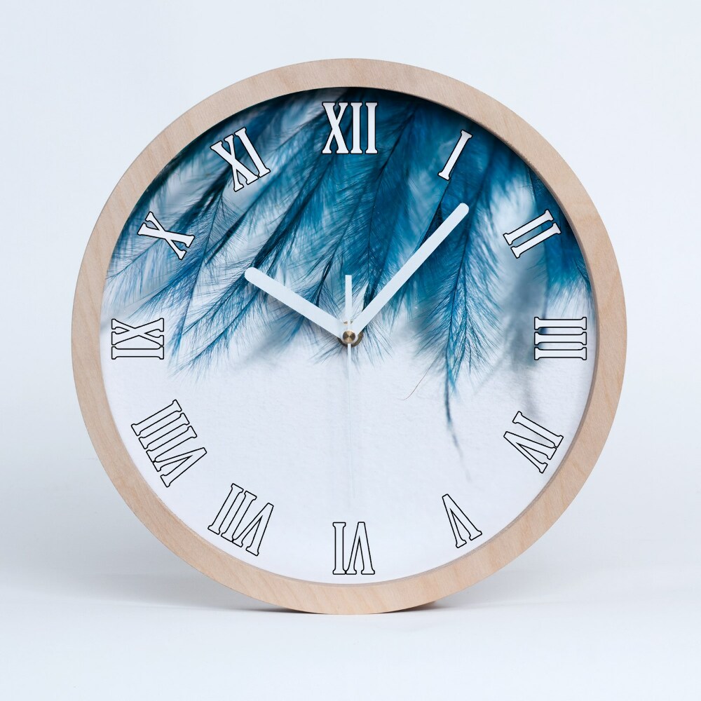 Horloge en bois Plumes bleues