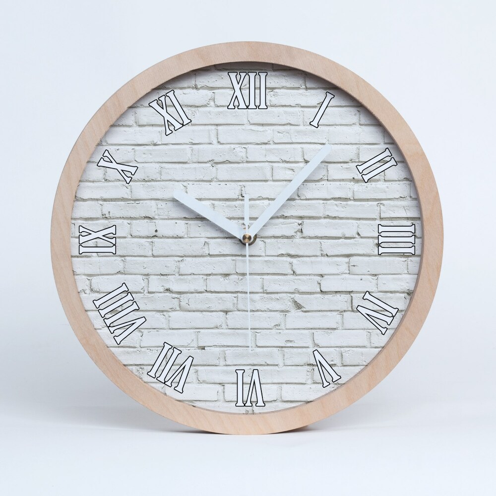Horloge ronde en bois Mur de briques