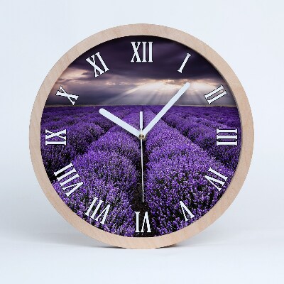 Horloge murale bois design Champ de lavande