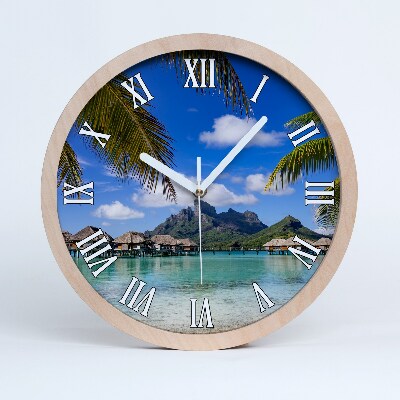 Horloge ronde en bois Palmiers à Bora Bora