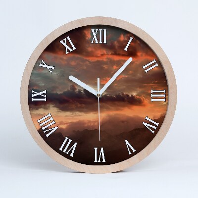 Horloge murale bois design Coucher de soleil en montagne