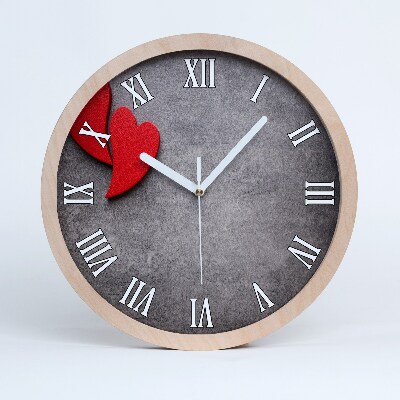 Horloge murale en bois Coeurs rouges