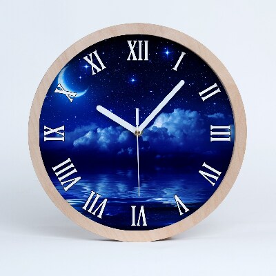 Horloge ronde en bois Ciel nocturne
