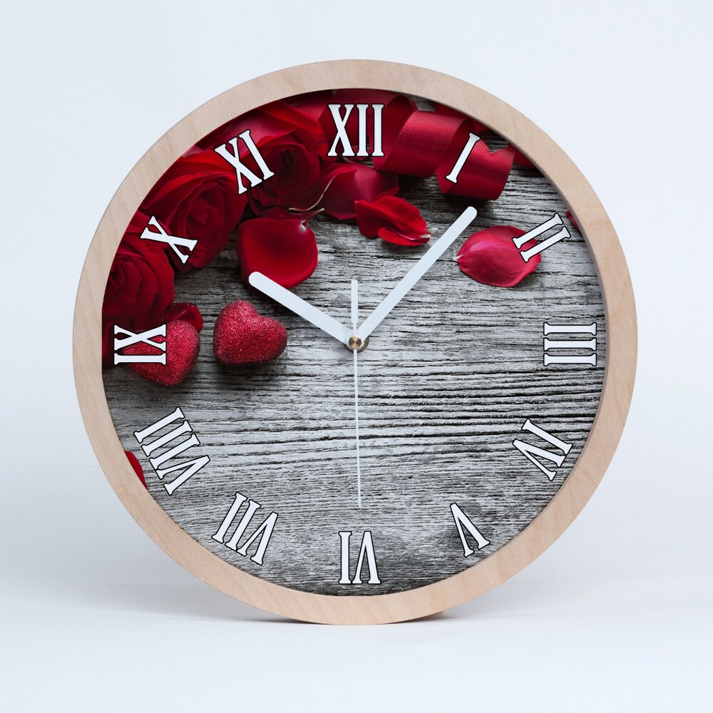 Horloge en bois Roses rouges