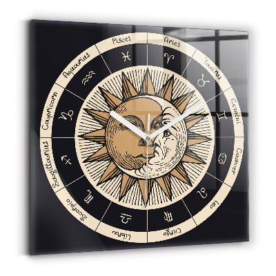 Horloge carrée en verre Le soleil et les zodiaques