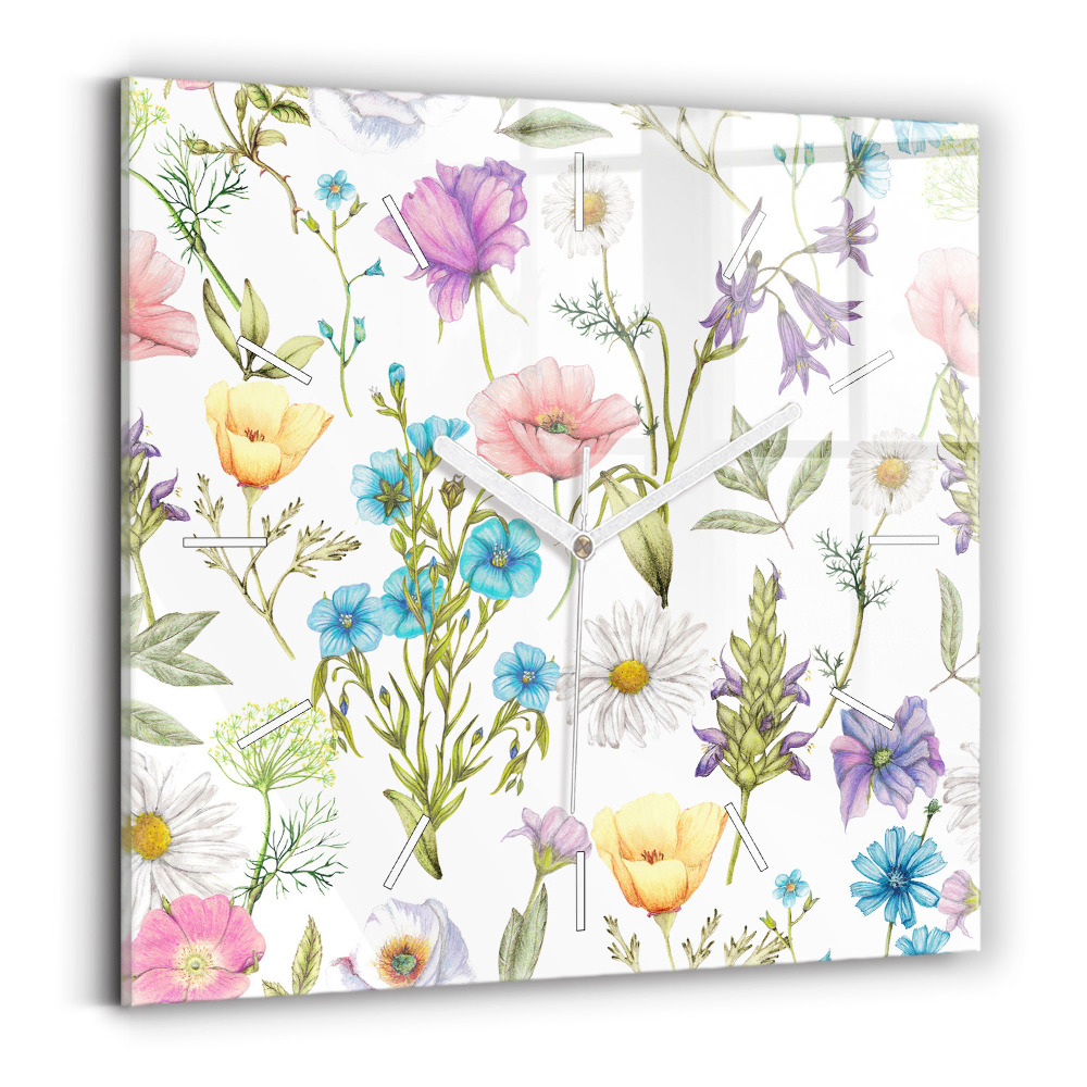 Pendule carrée en verre Composition de fleurs
