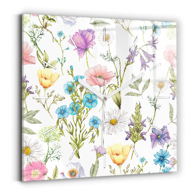 Pendule carrée en verre Composition de fleurs