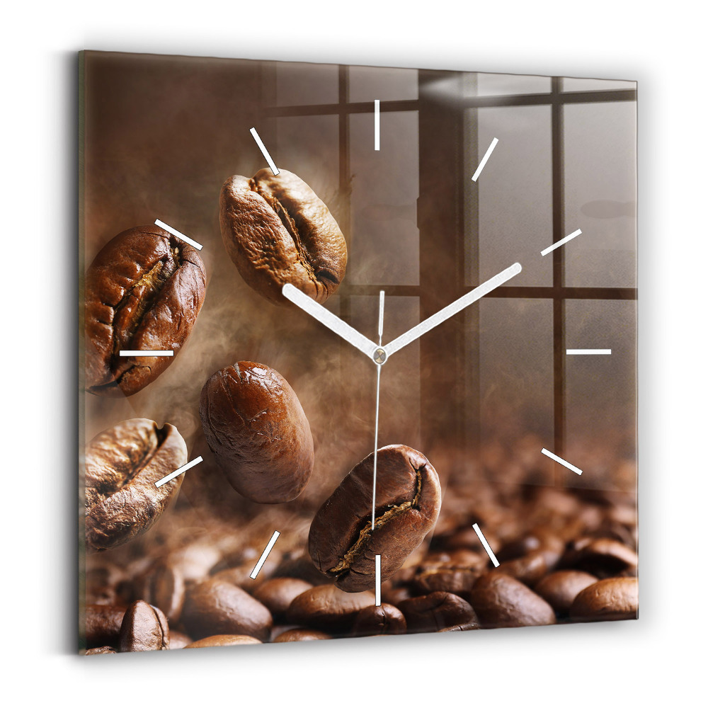 Horloge carrée en verre Grains de café