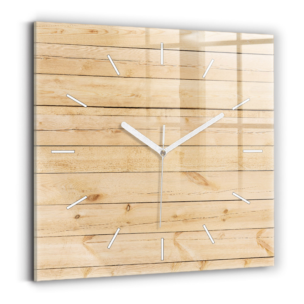 Horloge carrée en verre Planches en bois