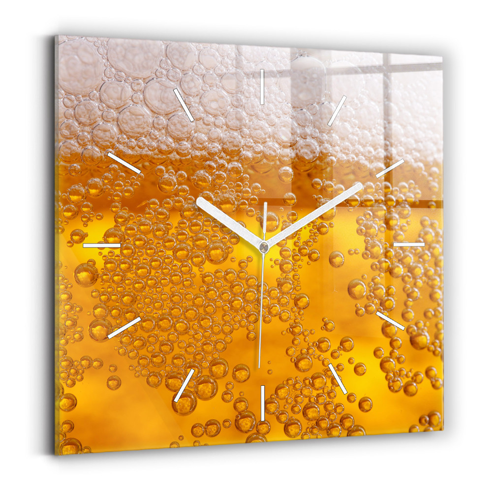 Horloge carrée en verre Bière avec mousse
