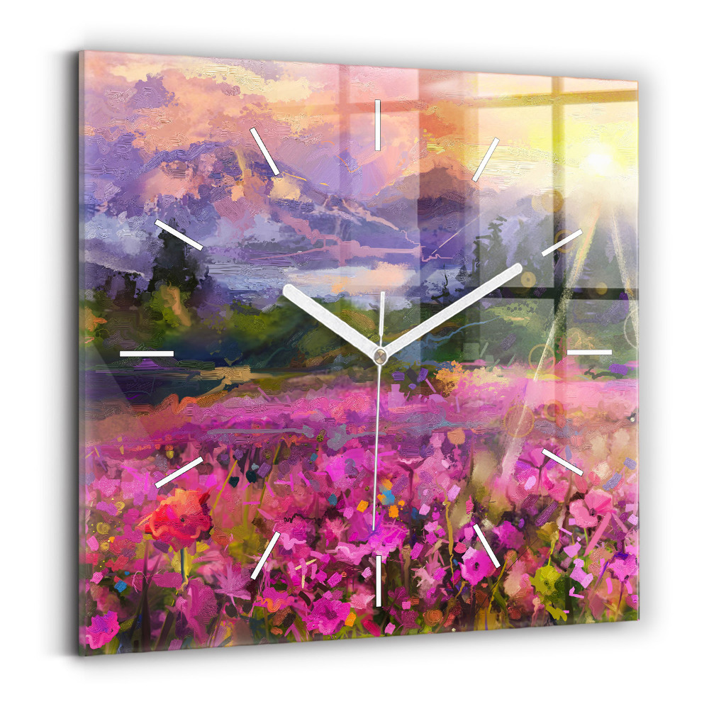 Pendule carrée en verre Paysage de nature et de fleurs