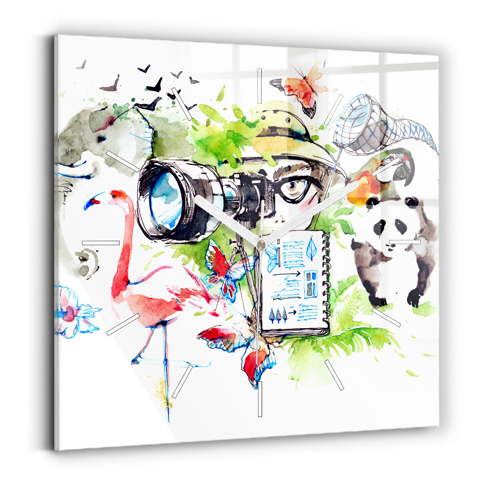 Pendule carrée en verre Zoologiste