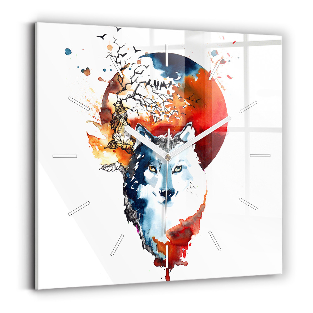 Horloge carrée en verre Loup et plénitude