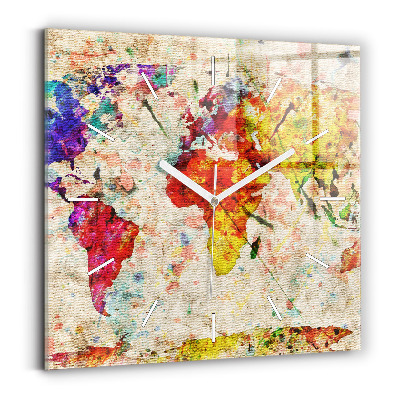 Horloge murale carrée Carte du monde en couleur