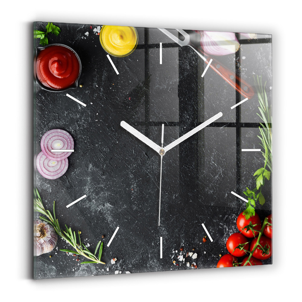 Horloge carrée en verre Légumes sur la table