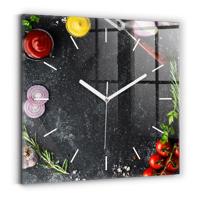 Horloge carrée en verre Légumes sur la table