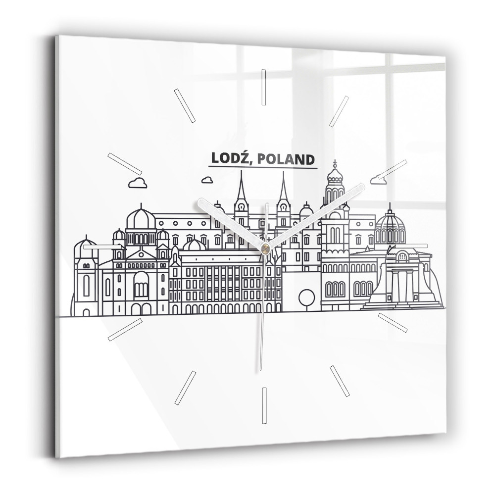 Horloge murale carrée Panorama de l'architecture de Łódź