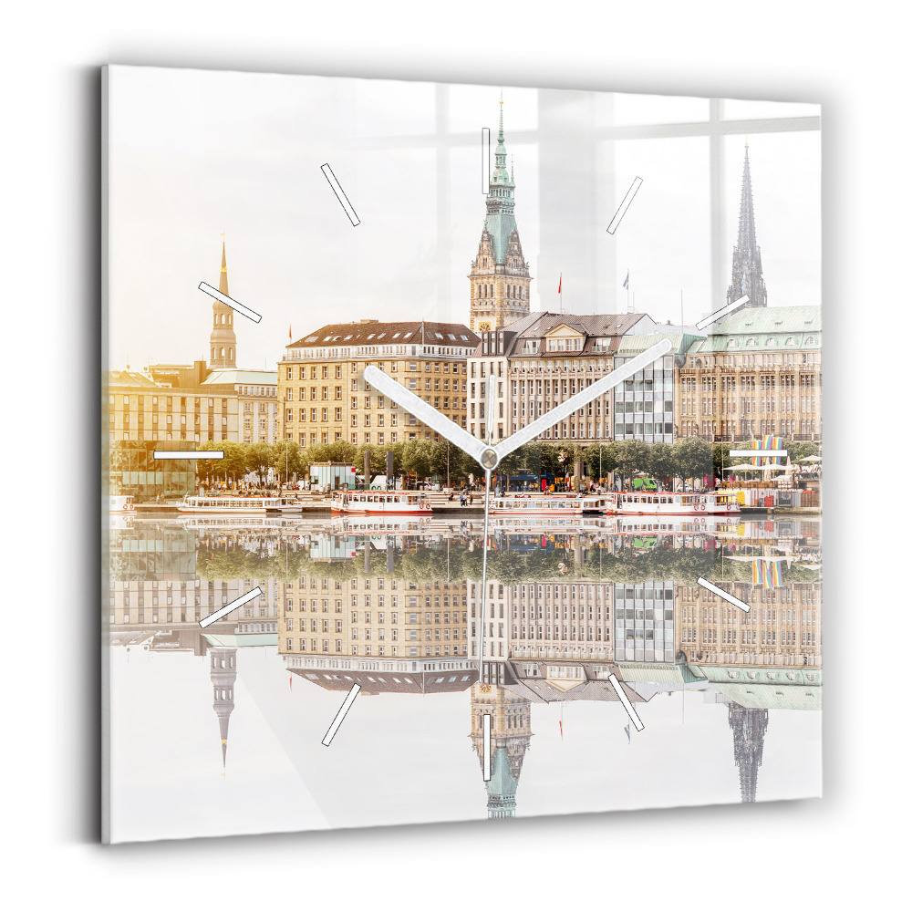 Horloge carrée en verre Fleuve Hambourg Allemagne