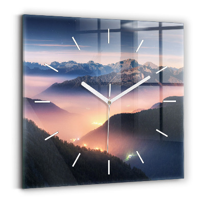 Horloge carrée en verre Paysage de pics montagneux