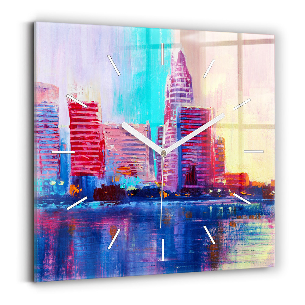 Horloge carrée en verre Abstrait de gratte-ciel