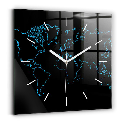 Horloge murale carrée Contours d'une carte du monde