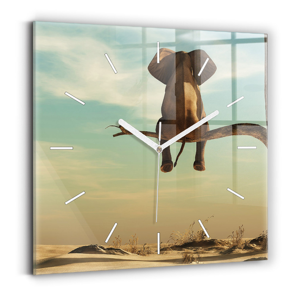 Pendule carrée en verre Éléphant dans un arbre