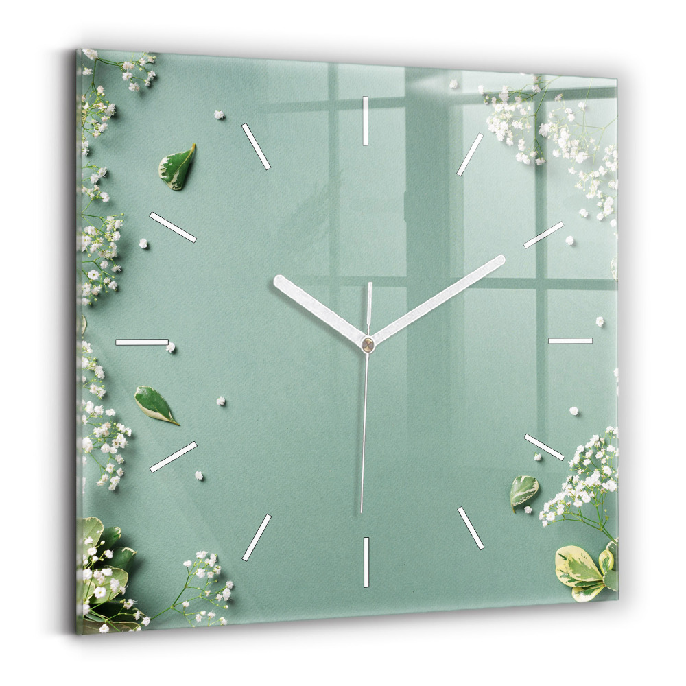 Horloge carrée en verre Fleurs délicates