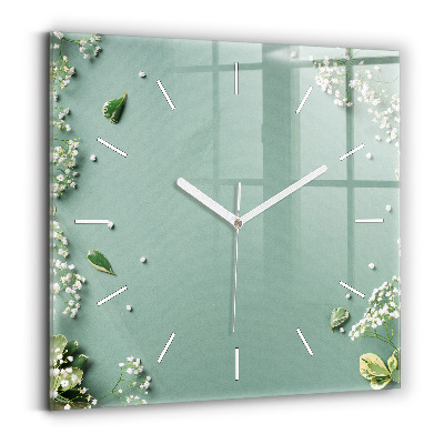 Horloge carrée en verre Fleurs délicates
