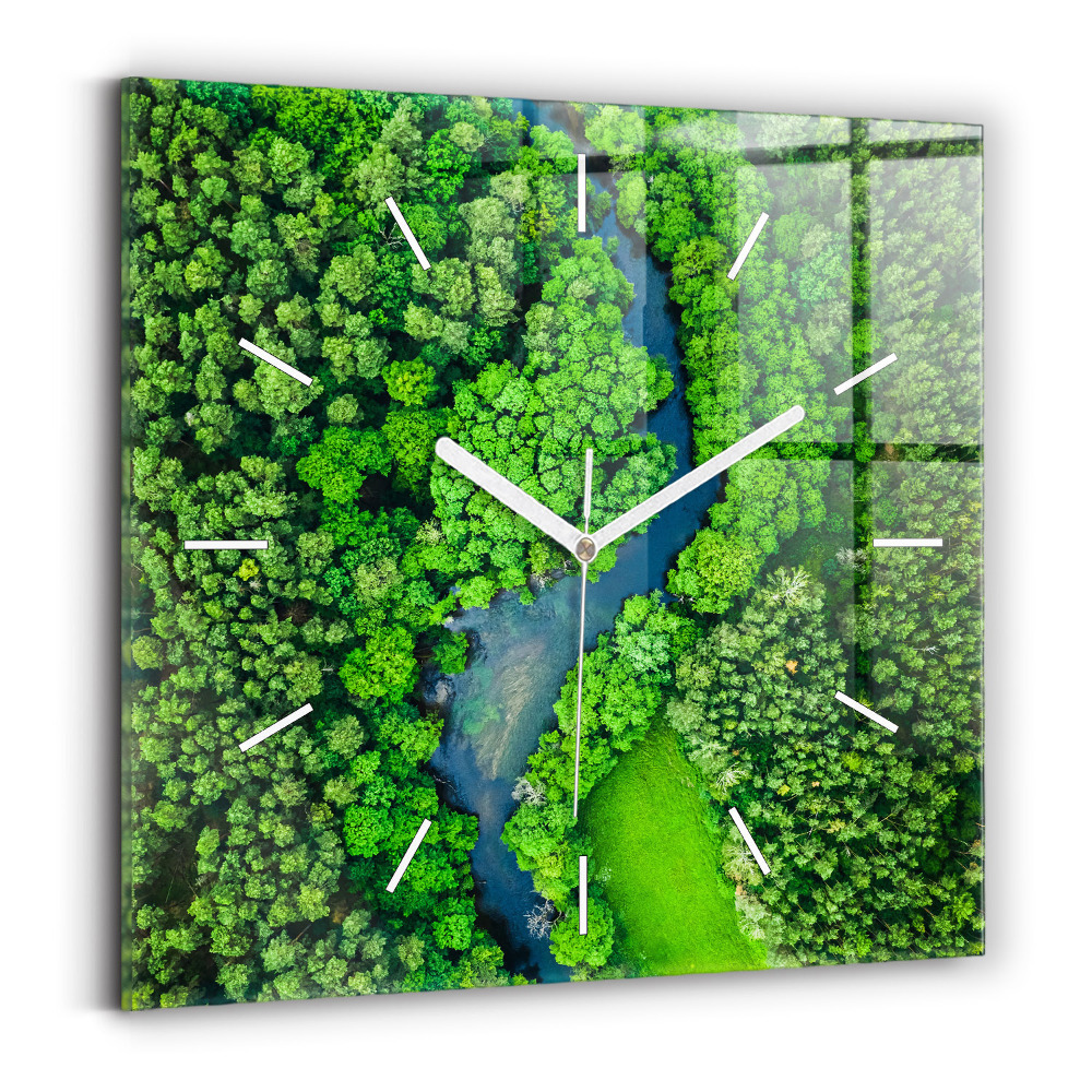 Horloge murale carrée Rivière dans une forêt