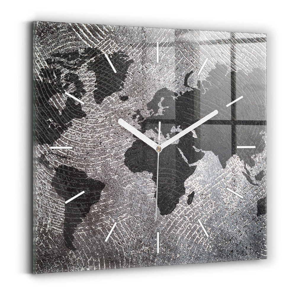 Horloge carrée en verre Carte du monde en béton
