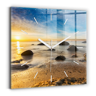 Horloge carrée en verre Lever de soleil sur la mer Baltique