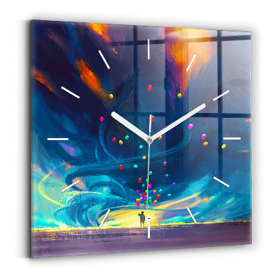 Pendule carrée en verre Enfant et ballons