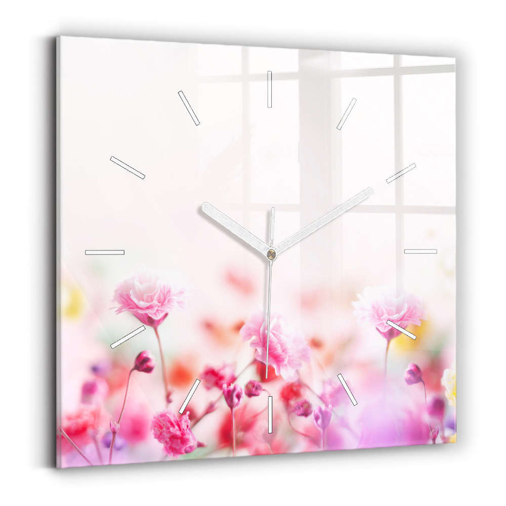 Pendule carrée en verre Fleurs dans une prairie