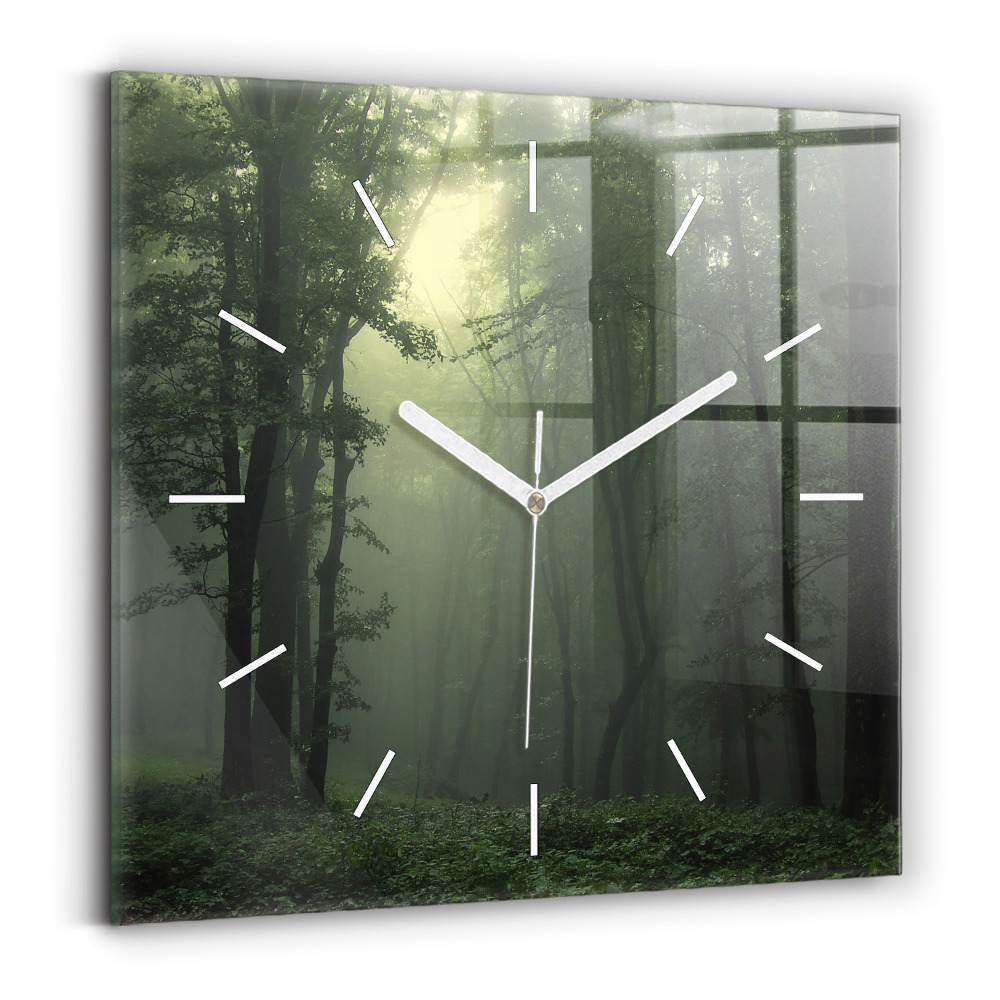 Horloge carrée en verre Forêt brumeuse le matin